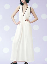 Load image into Gallery viewer, Women Clothing Summer Simple V neck Trim Linen Blend Dress