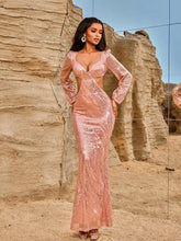 Load image into Gallery viewer, Women Evening Dresses Long Sleeve Beauty V neck Sexy Backless Dress Long Sequined Women Clothing Dress