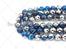 Load image into Gallery viewer, Natural Half Silver Plated Blue Agate Beads, 8mm/10mm/12mm R