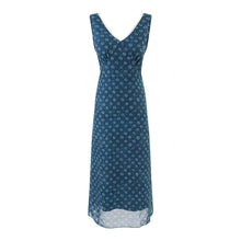 Load image into Gallery viewer, V neck Organza Patchwork Waist Slimming Floral Dress Women Summer Waist Controlled Slim Fit Sleeveless Dress