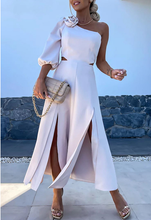 Load image into Gallery viewer, Spring Summer Cross-Shoulder Split Double Layer Dress Casual Party Satin Dress