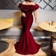 Load image into Gallery viewer, Spring Elastic Knitting Belt Women Clothing Lotus Leaf off-Shoulder Slim Fit Small Trailing Women Dress