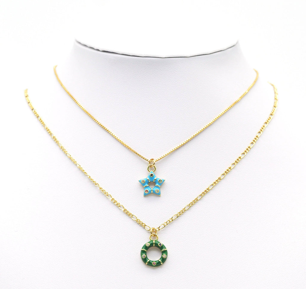 CZ Enamel Star Heart Round Charm, Sku#JL117