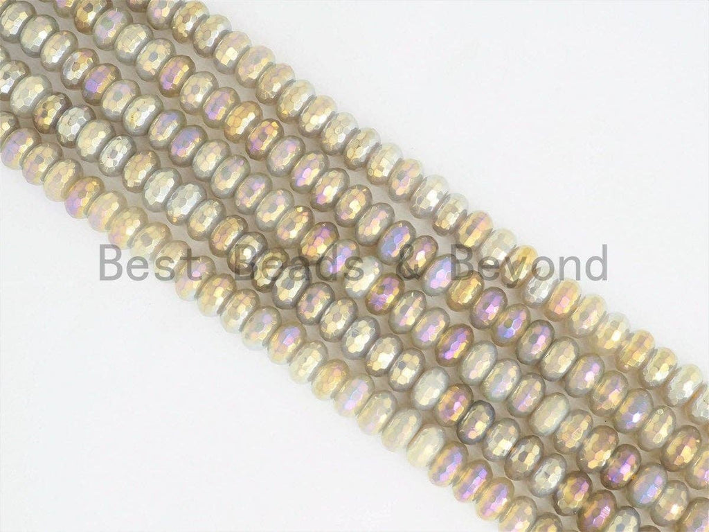 Mystic Plated Natural Faceted Rondelle Gray Agate beads,4x6/