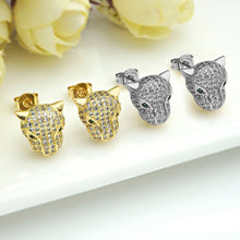 Load image into Gallery viewer, CZ Micro Pave Leopard earrings, Leopard stud earrings, Panther gold earrings, trendy earrings, 11mm, sku#J282