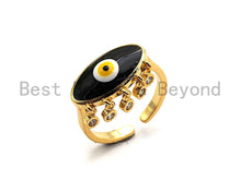 Load image into Gallery viewer, Colorful CZ Micro Pave Black Enamel Evil Eye With Long Eyelash Ring, Cubic Zirconia Gold Ring,Adjustable Ring,15x23x17mm,sku#X13