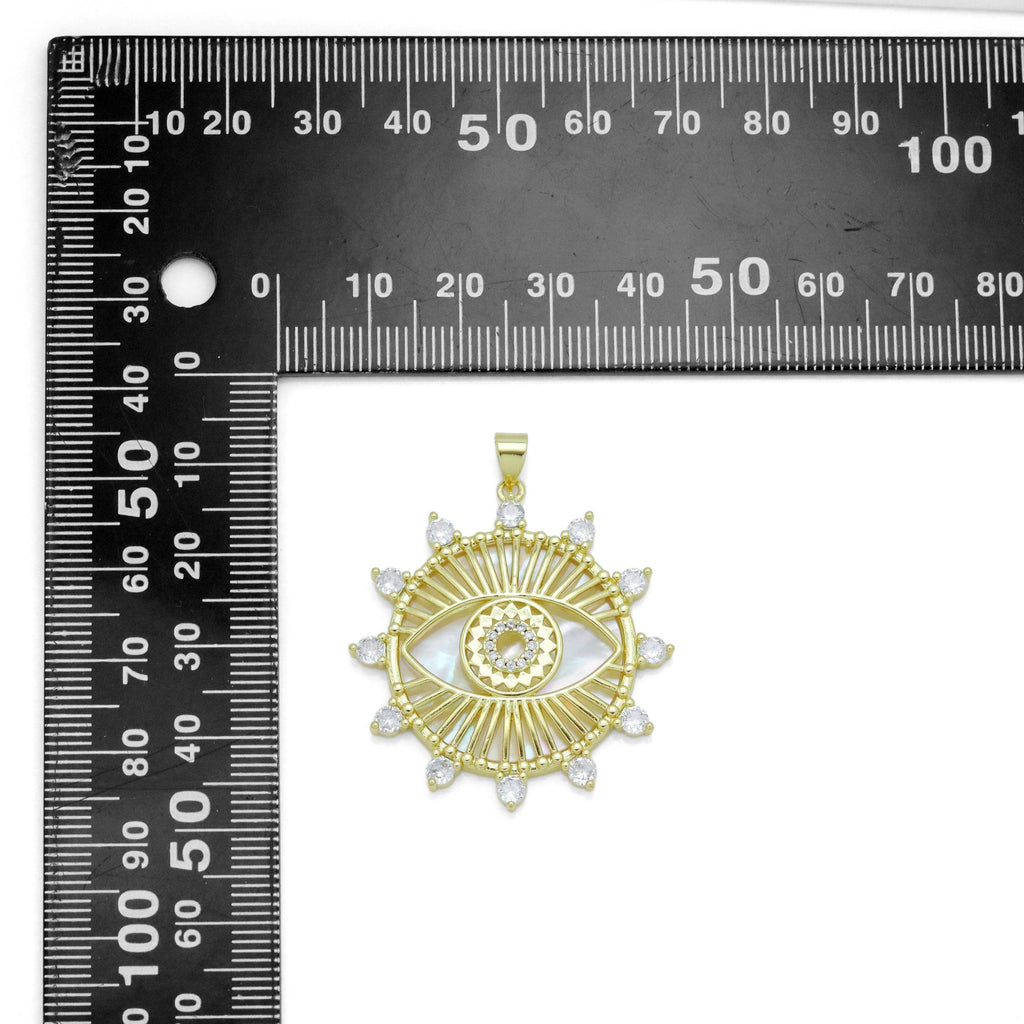CZ Pave Spike Gold Evil Eye Mother of Pearl Pendant, Sku#LX631