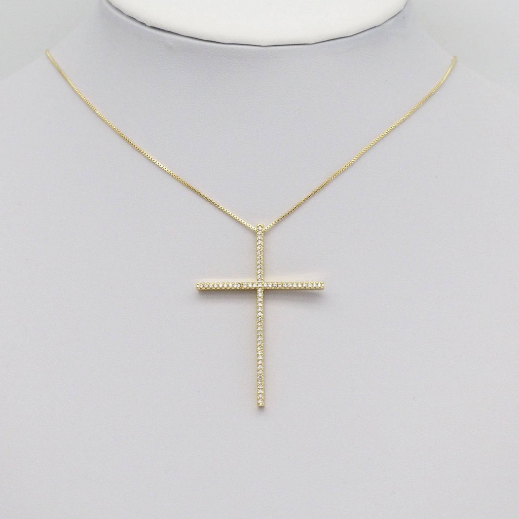 Gold /Silver CZ Big Cross Shape Charm, Sku#LX422