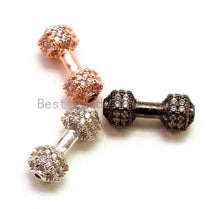 Load image into Gallery viewer, CZ Dumbbell Clear Micro Pave Beads, Cubic Zirconia Spacer Beads, Fitness Barbell Spacer, Men's Bracelet Charms, 16x6mm sku#G129