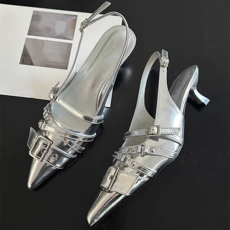 Women's Retro Pointed-Toe Ankle-Strap High Heel Sandals - Punk Style Mid Heel Shoes