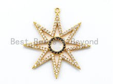 Load image into Gallery viewer, CZ Micro Pave 37mm Eight Points Star Pendant Charm, Black Clear CZ Pave in Gold Silver Rose Gold Finish, Star Pendant Charm,sku#B16