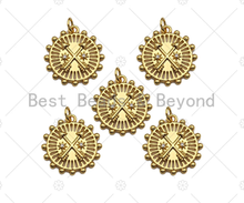 Load image into Gallery viewer, CZ Micro Pave Cross Arrows On Ferris Wheel Charm/Pendant, Round Wheel Shape Charm, Pave Pendant, Gold plated charm, 20mm, Sku#LK127