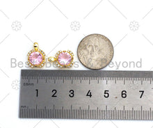 Load image into Gallery viewer, Pink CZ Micro Pave Cute Round Shape Pendant, 18K Gold Filled Round CZ Charm, Big CZ Pave Pendant, 11x15mm, Sku#LK372
