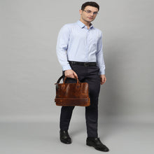 Load image into Gallery viewer, Modernist Leather Laptop Bag- Brown