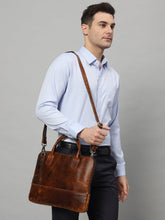 Load image into Gallery viewer, Modernist Leather Laptop Bag- Brown