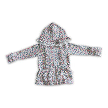 Load image into Gallery viewer, White colorful leopard zipper girls ruffle hoodie cardigan