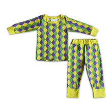 Load image into Gallery viewer, Long sleeve diamond print boy mardi gars pajamas