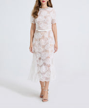 Load image into Gallery viewer, Women Sheer Lace Beaded Rhinestone Studded Fitted Fishtail Dress