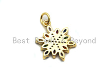 Load image into Gallery viewer, CZ Colorful Micro Pave Round With Snowflake Pendant, Snowflake  Shaped Pave Pendant, Gold plated, 14x18mm, Sku#F823