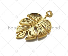 Load image into Gallery viewer, Large CZ Micro Pave Banana Leaf Shape Pendant,Leaf Cubic Zirconia Pendant, Silver/Gold /Rose Gold/Black Tone, 31x42mm,Sku#ML06
