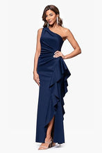 Load image into Gallery viewer, One Shoulder Elegant Solid Color Slim Waist Split Fishtail Side Ruffled Evening Dress
