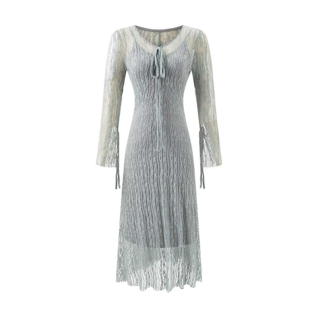 Summer Vintage Adult Woman Casual Drawstring Strap Flattering Figure Dress