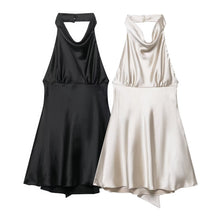 Load image into Gallery viewer, Women Clothing French Silk Satin Texture Waist Tight Halter Short Dress