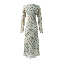 Load image into Gallery viewer, Sexy Vneck Bow Lace Printing Long Sleeve Dress Autumn Waist Slim Fit Maxi Dress