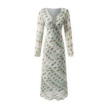 Load image into Gallery viewer, Sexy Vneck Bow Lace Printing Long Sleeve Dress Autumn Waist Slim Fit Maxi Dress