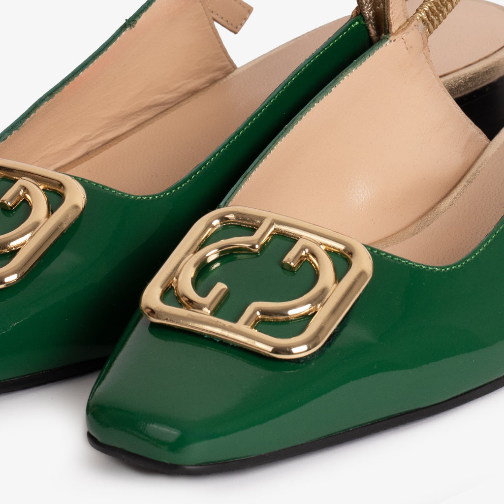 The Rosalinda Green Patent Leather Women Flat Slingback Sandal