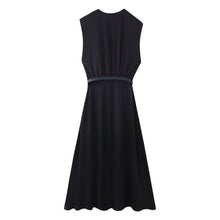 Load image into Gallery viewer, Summer Women Casual Slimming Solid Color V neck with Belt Stitching Midi Dress
