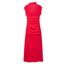 Load image into Gallery viewer, Autumn Women Sexy Half Turtleneck Slim Fit Silk Net Stitching Dress