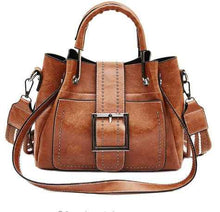 Load image into Gallery viewer, Women's Double Layer Cowhide Leather Bucket Bag - Genuine Leather Shoulder Handbag | Black Brown Pink