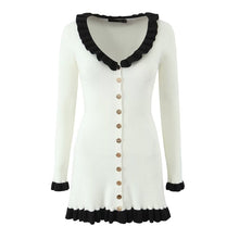 Load image into Gallery viewer, French Retro Debutante Lotus Collar Long Sleeve Dress Women Design Stitching Contrast Color Slim Fit Knitted