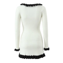 Load image into Gallery viewer, French Retro Debutante Lotus Collar Long Sleeve Dress Women Design Stitching Contrast Color Slim Fit Knitted
