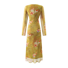 Load image into Gallery viewer, Floral Mid Length Dress Printed Yellow Summer Women Clothing Picture Color Stitching Midi Dress