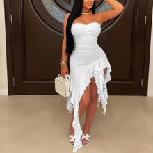 Load image into Gallery viewer, Tube Top Irregular Asymmetric Dress Solid Color Ruffles Dress Women Sheath