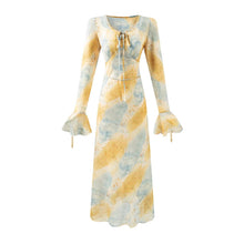 Load image into Gallery viewer, Autumn Women Clothing V neck Mid Length Printed Dress Women