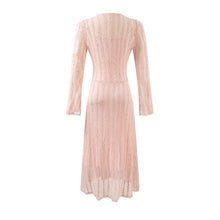 Load image into Gallery viewer, Sweet Jacquard Grid Chic Long Sleeve Dress Autumn Elegant Slim Midi Dress