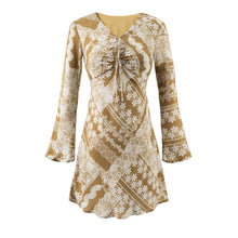 Load image into Gallery viewer, Summer Fashionable Retro Color Printing V neck Lace up Micro Pull Long Sleeve Dress