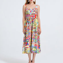Load image into Gallery viewer, Women Printed Spaghetti Strap Dress With Elastic Back And High Waist