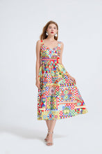 Load image into Gallery viewer, Women Printed Spaghetti Strap Dress With Elastic Back And High Waist