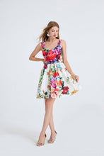 Load image into Gallery viewer, Women High Waisted Printed Halter Top Short Dress With Elastic Back Straps