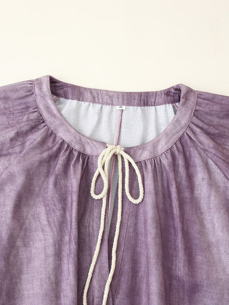 Women Clothing Western Linen Tie Dyed Long Shirt Dress