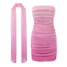 Load image into Gallery viewer, Holiday Gradient Pink Pleated Slim Fit Ribbon Tube Top Dress Elastic Wrapped Sexy Women Dress