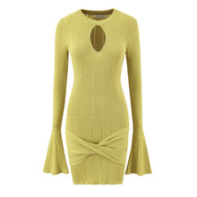 Load image into Gallery viewer, Women Clothing Summer Hollow Out Cutout Slim Sheath Flare Sleeve Knitted Long Sleeved Dress