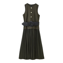 Load image into Gallery viewer, Women Clothing Autumn Lightly Mature with Belt Stitching Ruffle Midi Dress