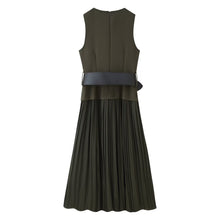 Load image into Gallery viewer, Women Clothing Autumn Lightly Mature with Belt Stitching Ruffle Midi Dress