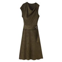 Load image into Gallery viewer, Early Autumn Women Clothing French Suede Leather Mid-Length Irregular Asymmetric Dress