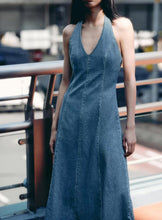 Load image into Gallery viewer, Women Clothing Autumn Halter V Neck Denim Dress